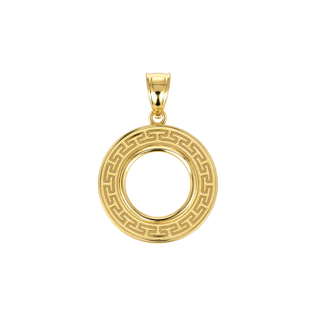 14K gold Greek key coin bezel, front view #size_uscjfg001b-14-0-x-1-0-mm