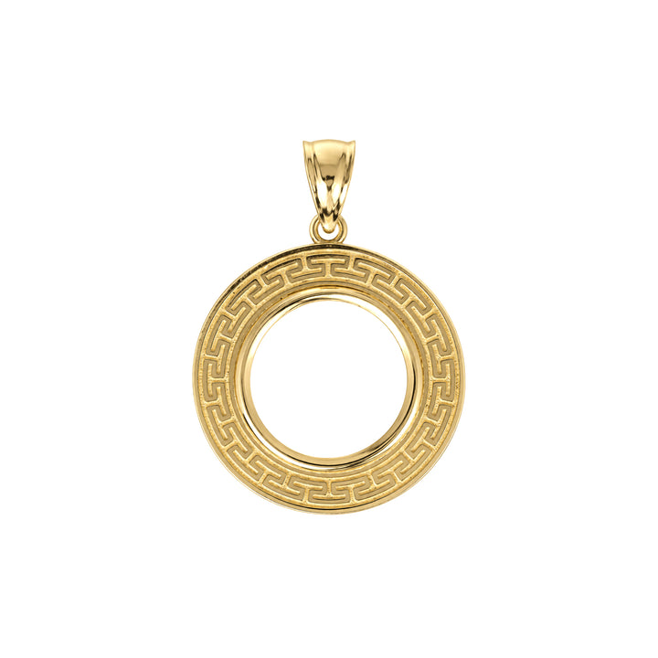 14K gold Greek key coin bezel, front view #size_uscjfg004-16-5-x-1-3-mm