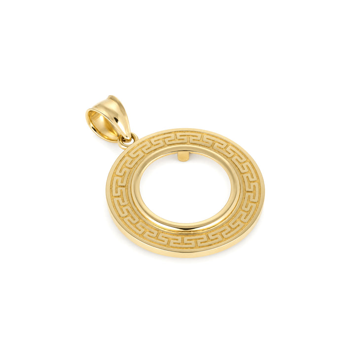 14K gold Greek key coin bezel, angle view 1 #size_uscjfg004b-16-1-x-2-0-mm