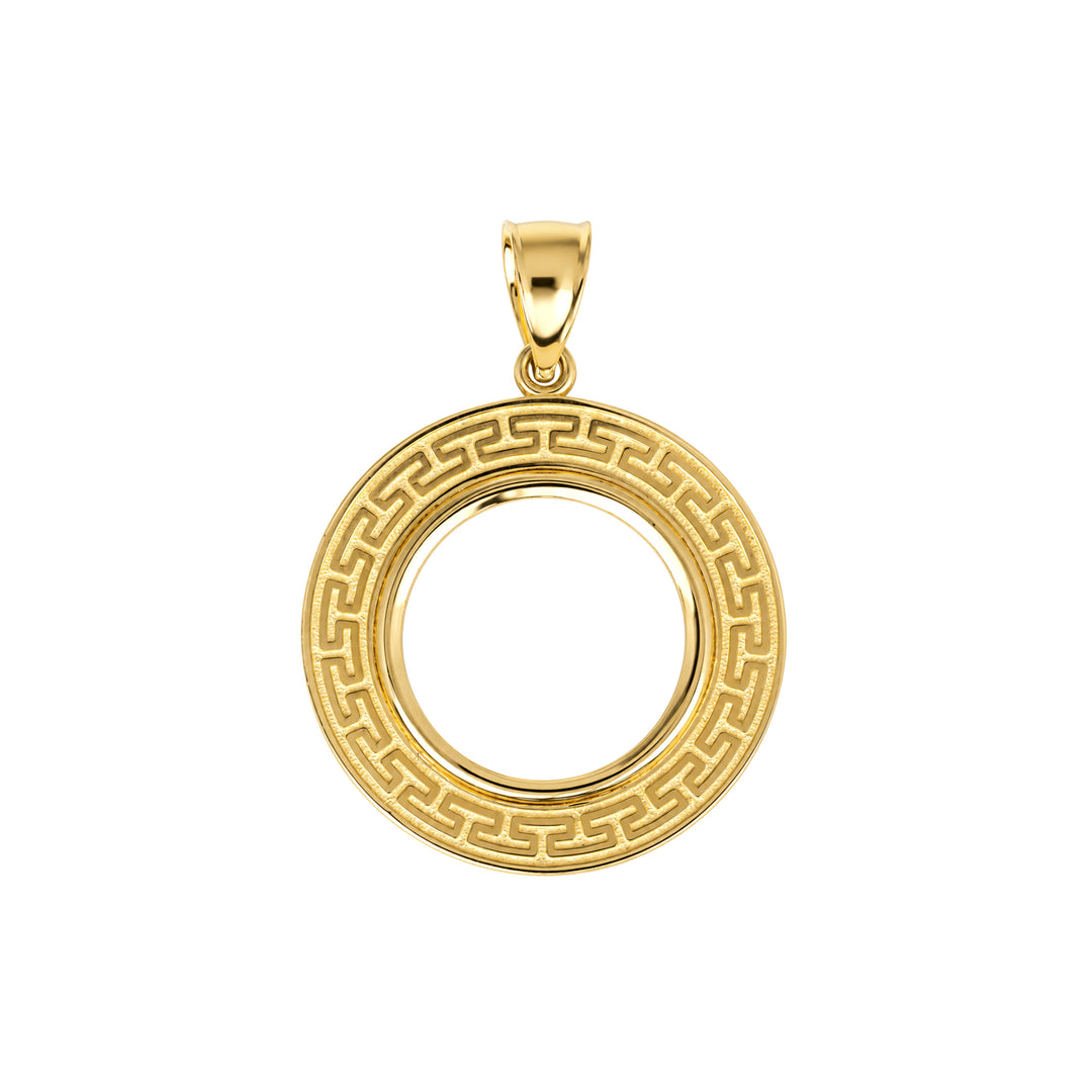 14K gold Greek key coin bezel, front view #size_uscjfg005-17-9-x-1-3-mm