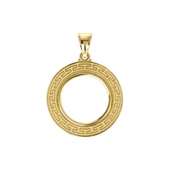 14K gold Greek key coin bezel, front view #size_uscjfg006-19-0-x-1-0-mm