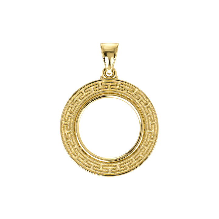 14K gold Greek key coin bezel, front view #size_uscjfg006b-20-x-1-7-mm