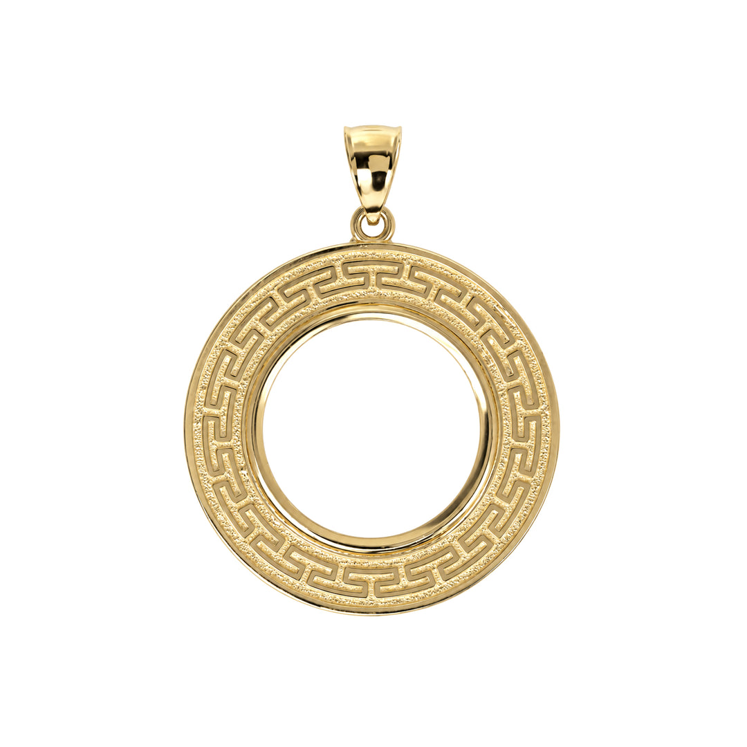 14K gold Greek key coin bezel, front view #size_uscjfg008-22-x-1-9-mm