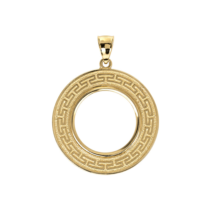 14K gold Greek key coin bezel, front view #size_uscjfg008-22-x-1-9-mm