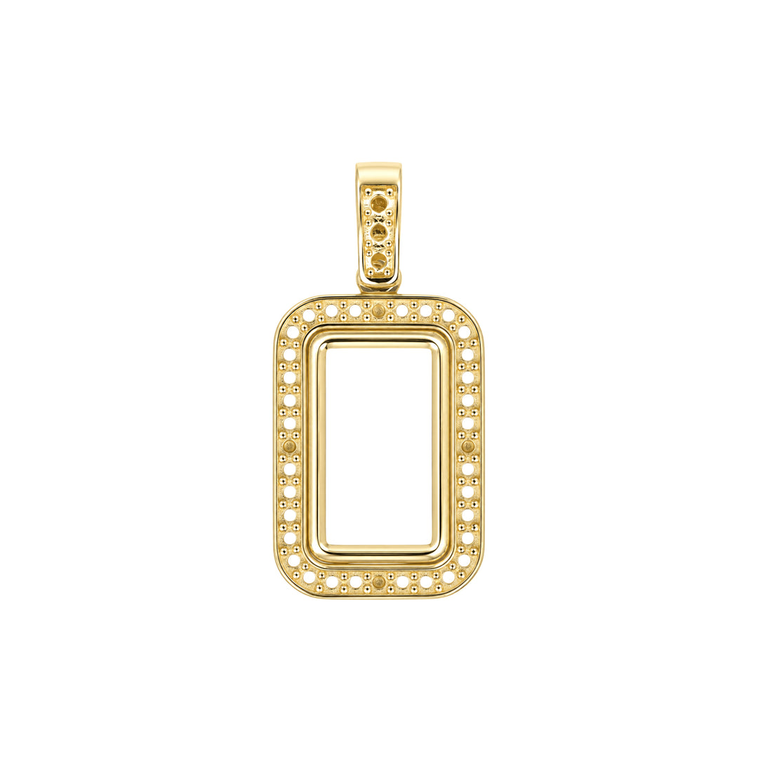 USCJSP001 14K yellow gold diamond-ready pave bar frame with bail, 1 gram size, front view, without stones or gold bar #size_uscjsp001-15-3-x-8-8-mm-1-gram
