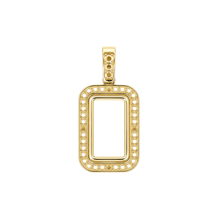 USCJSP001 14K yellow gold diamond-ready pave bar frame with bail, 1 gram size, front view, without stones or gold bar #size_uscjsp001-15-3-x-8-8-mm-1-gram