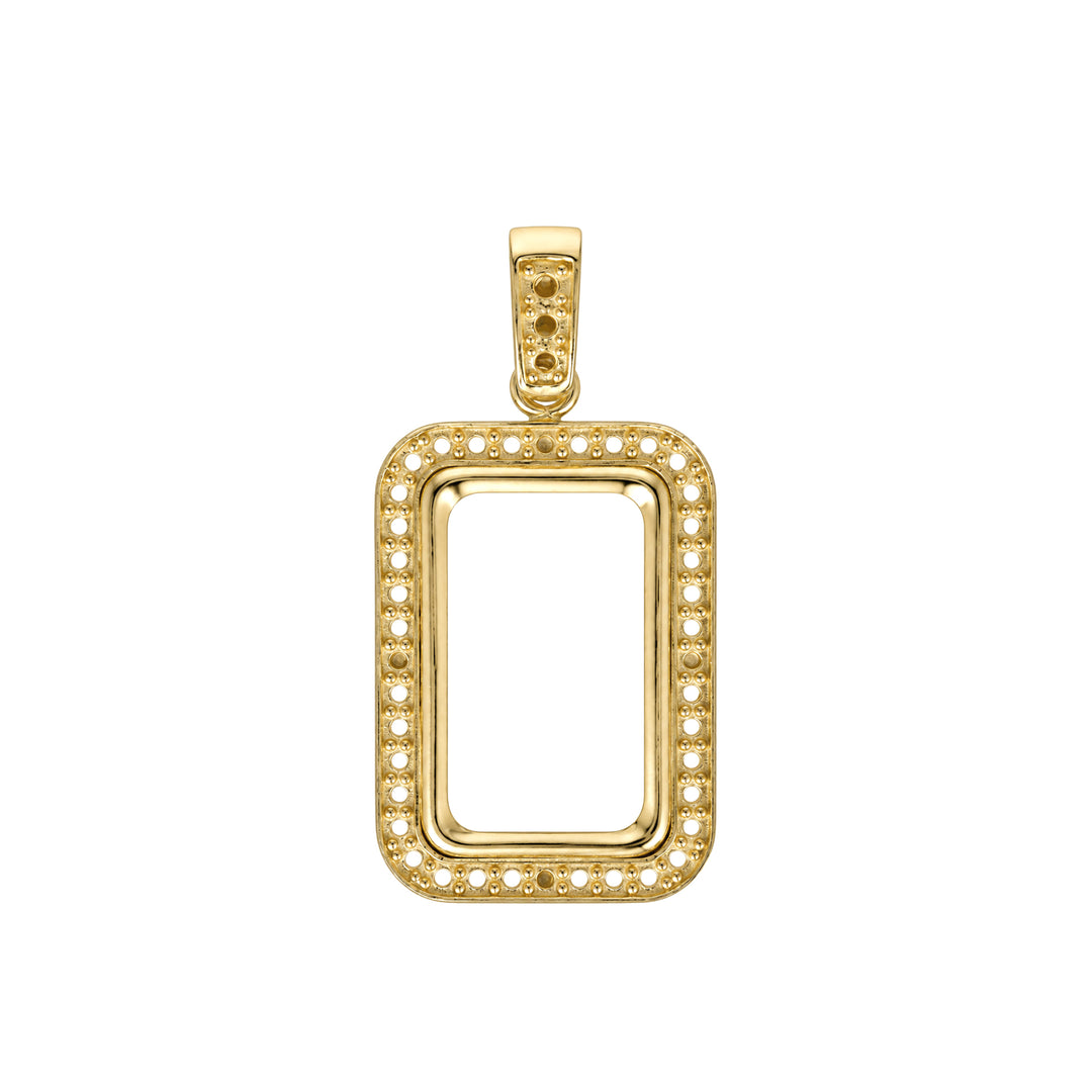 USCJSP002 14K yellow gold diamond-ready pave bar frame with bail, 2.5 gram PAMP size, front view, without stones or gold bar #size_uscjsp002-19-0-x-11-60-mm-2-5-gr-pamp