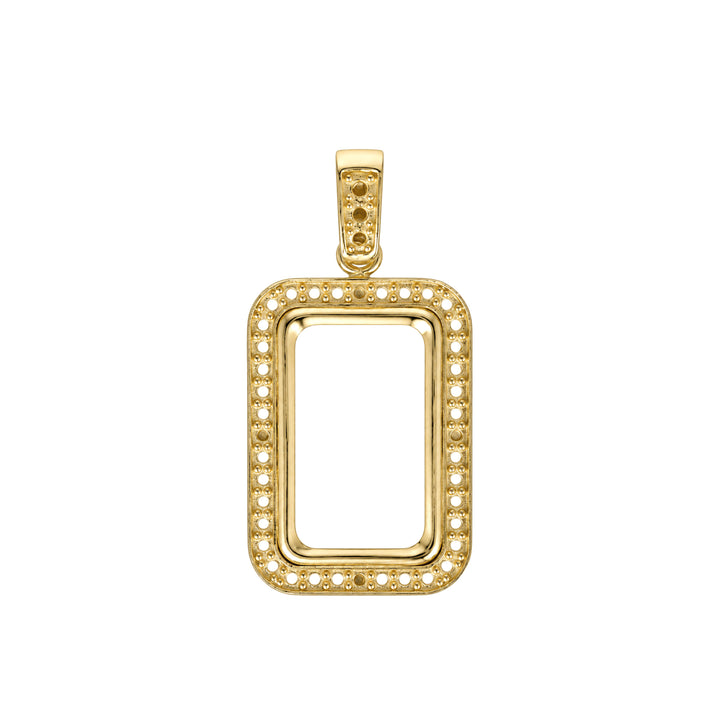 USCJSP002 14K yellow gold diamond-ready pave bar frame with bail, 2.5 gram PAMP size, front view, without stones or gold bar #size_uscjsp002-19-0-x-11-60-mm-2-5-gr-pamp