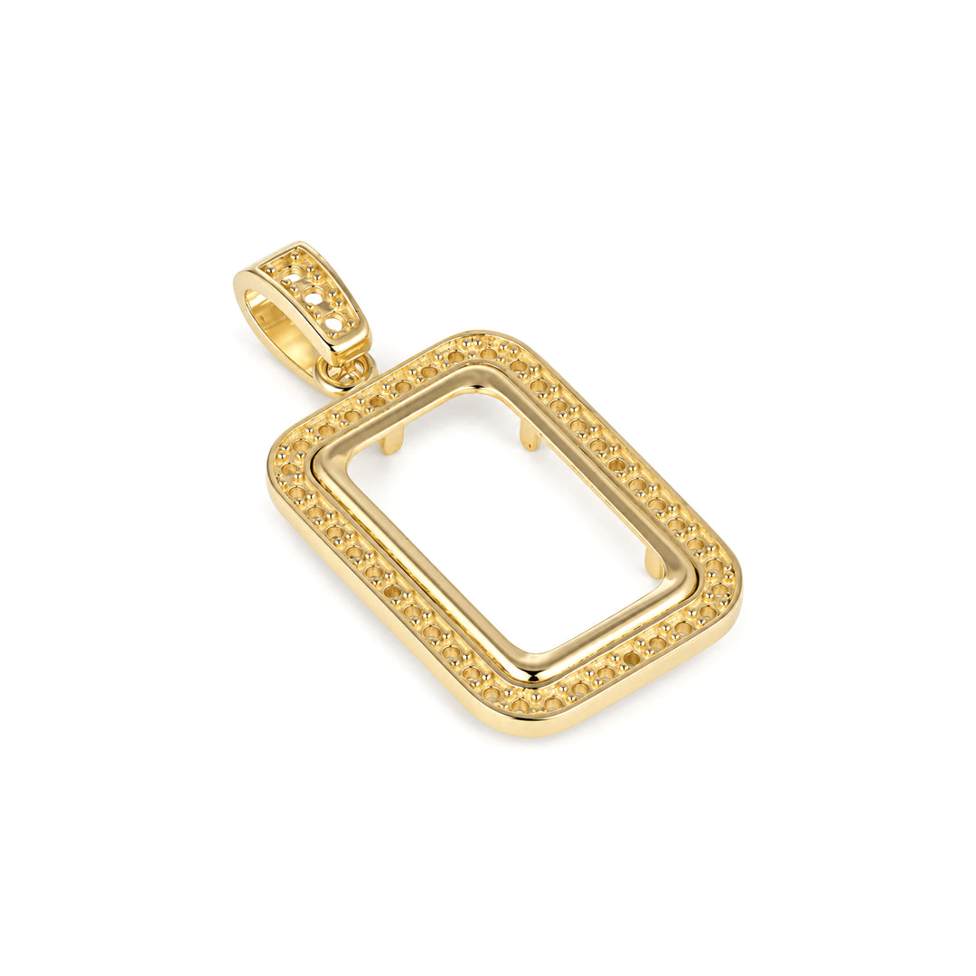 USCJSP002 14K yellow gold diamond-ready pave bar frame with bail, 2.5 gram PAMP size, angled view 1, without stones or gold bar #size_uscjsp002-19-0-x-11-60-mm-2-5-gr-pamp