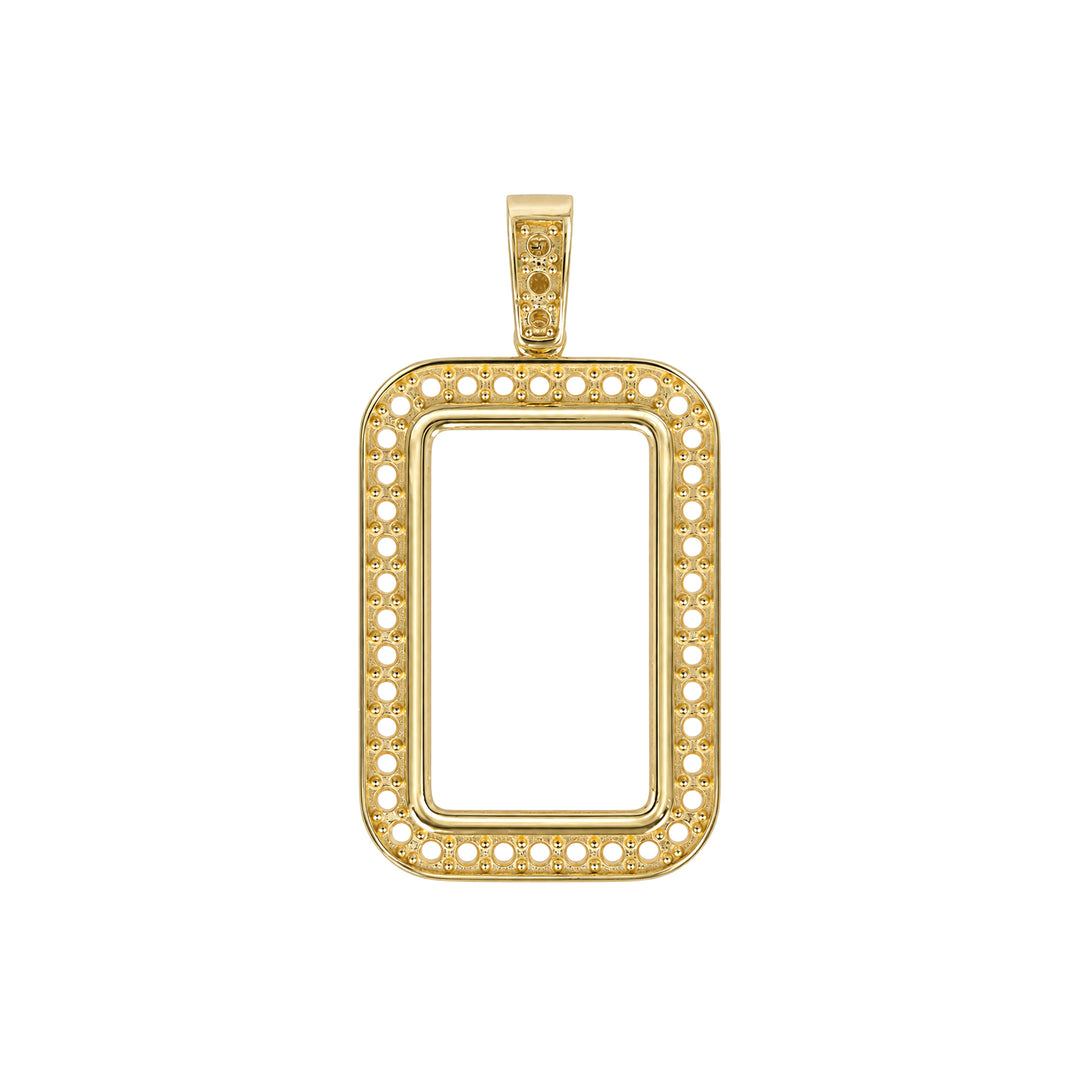 USCJSP003 14K yellow gold diamond-ready pave bar frame with bail, 2.5 gram regular size, front view, without stones or gold bar #size_uscjsp003-22-4-x-13-3-mm-2-5-gram