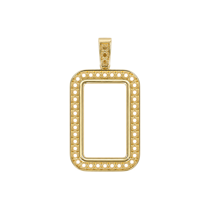 USCJSP003 14K yellow gold diamond-ready pave bar frame with bail, 2.5 gram regular size, front view, without stones or gold bar #size_uscjsp003-22-4-x-13-3-mm-2-5-gram