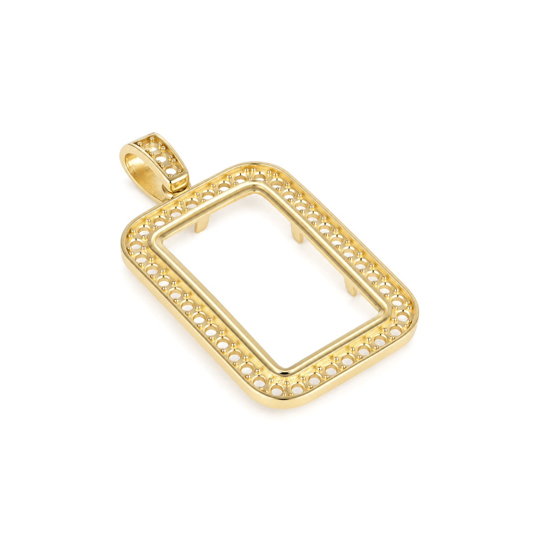 USCJSP003 14K yellow gold diamond-ready pave bar frame with bail, 2.5 gram regular size, angled view 1, without stones or gold bar #size_uscjsp003-22-4-x-13-3-mm-2-5-gram