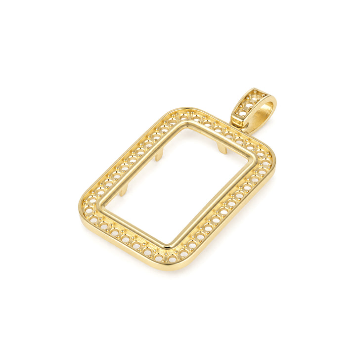 USCJSP003 14K yellow gold diamond-ready pave bar frame with bail, 2.5 gram regular size, angled view 2, without stones or gold bar #size_uscjsp003-22-4-x-13-3-mm-2-5-gram
