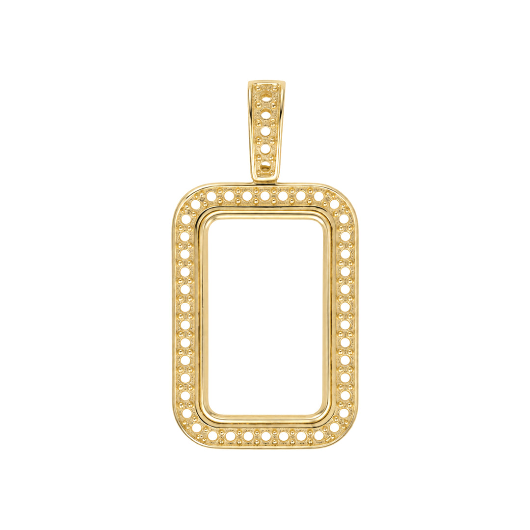 USCJSP004 14K yellow gold diamond-ready pave bar frame with bail, 5 gram size, front view, without stones or gold bar #size_uscjsp004-23-5-x-14-4-mm-5-gram