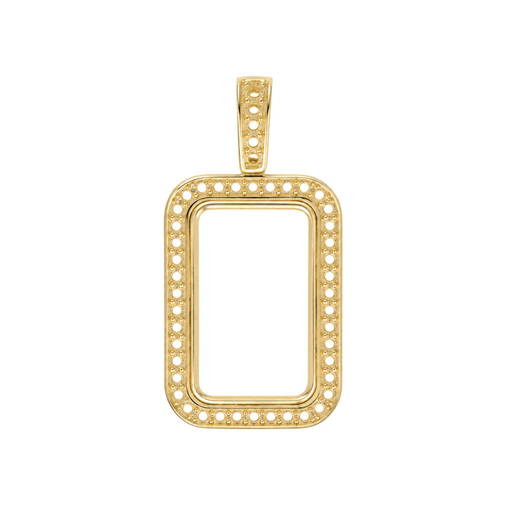 USCJSP004 14K yellow gold diamond-ready pave bar frame with bail, 5 gram size, front view, without stones or gold bar #size_uscjsp004-23-5-x-14-4-mm-5-gram