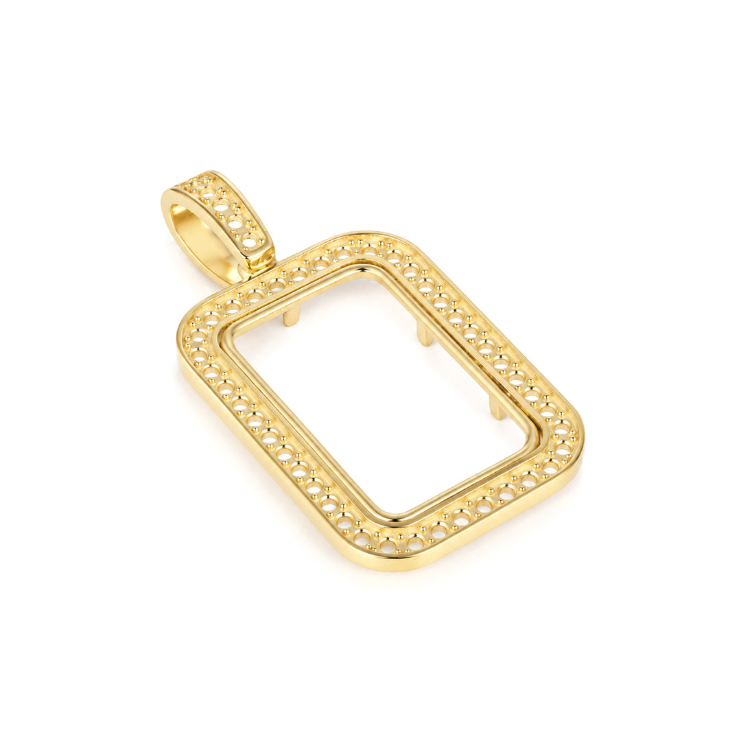 USCJSP004 14K yellow gold diamond-ready pave bar frame with bail, 5 gram size, angled view 1, without stones or gold bar #size_uscjsp004-23-5-x-14-4-mm-5-gram