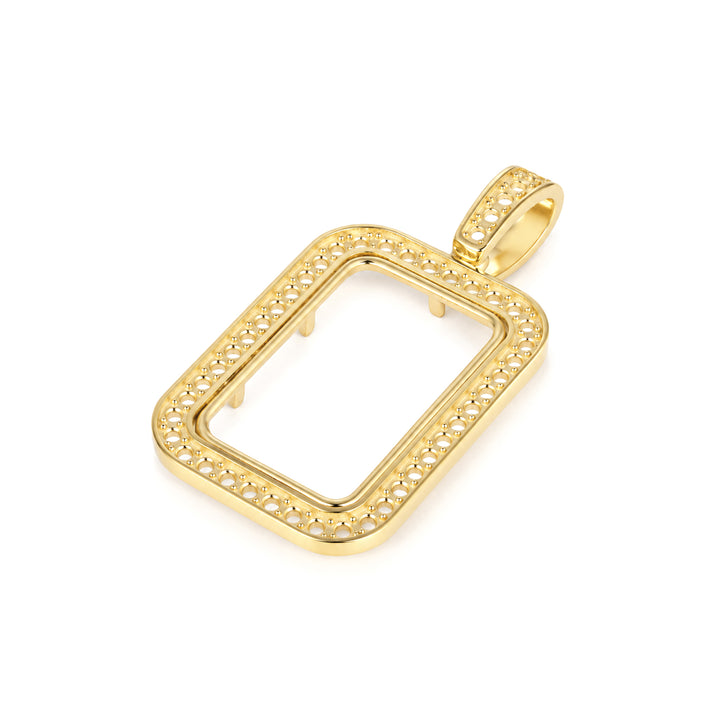 USCJSP004 14K yellow gold diamond-ready pave bar frame with bail, 5 gram size, angled view 2, without stones or gold bar #size_uscjsp004-23-5-x-14-4-mm-5-gram