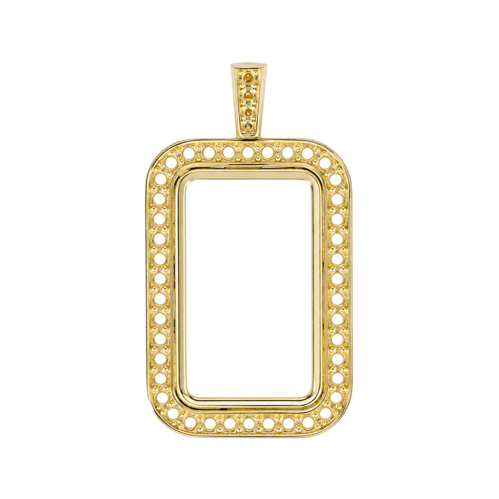 USCJSP005 14K yellow gold diamond-ready pave bar frame with bail, 10 gram size, front view, without stones or gold bar #size_uscjsp005-26-8-x-16-mm-10-gr-1-4-ounce