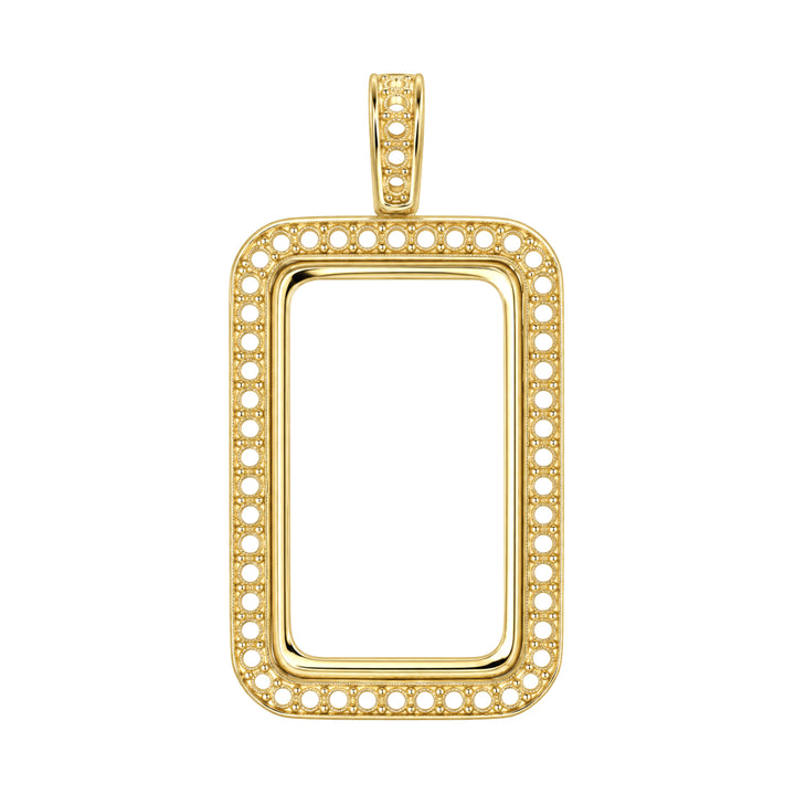 USCJSP007 14K yellow gold diamond-ready pave bar frame with bail, 20 gram size, front view, without stones or gold bar #size_uscjsp007-31-4-x-18-4-mm-20-gr-1-2-ounce