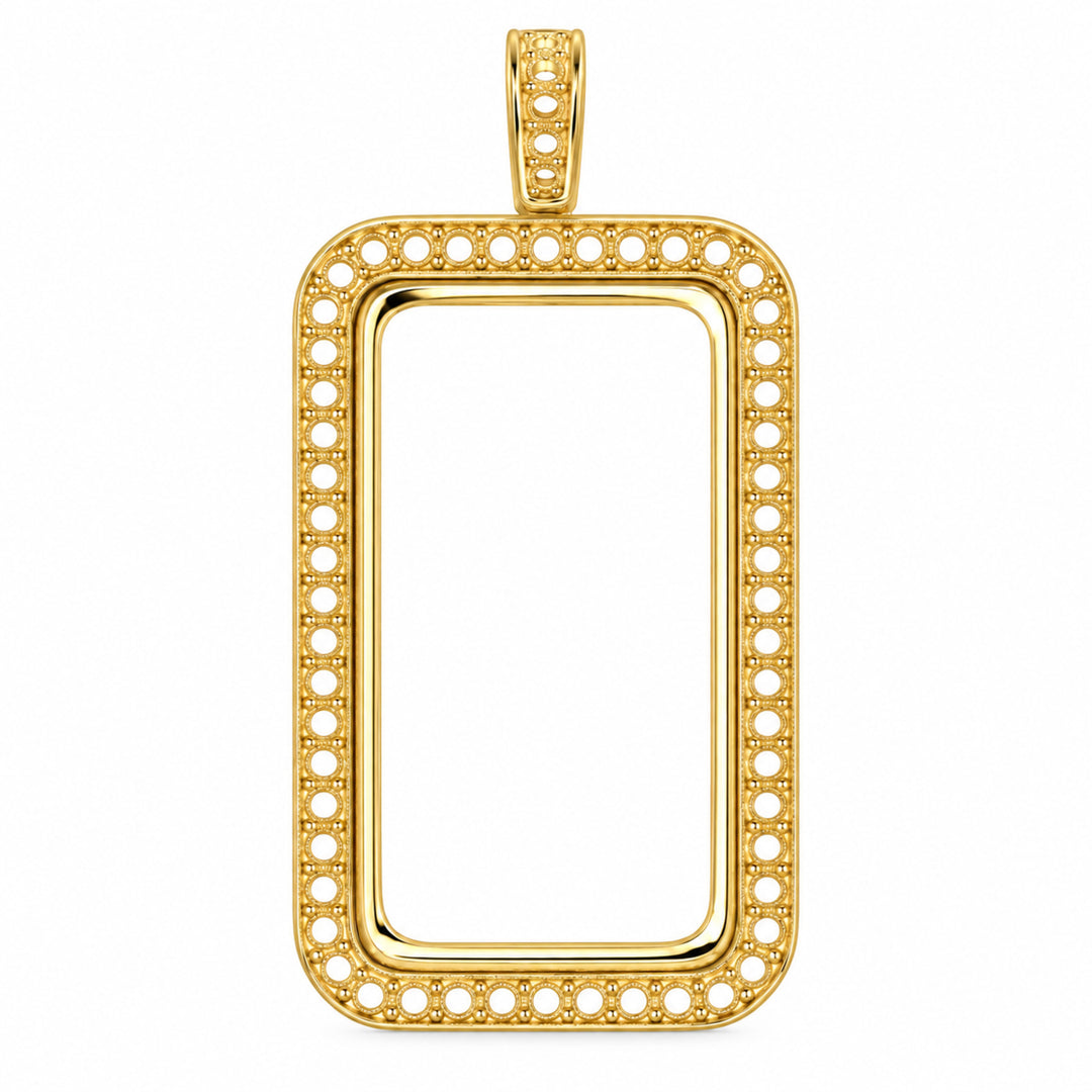 USCJSP008 14K yellow gold diamond-ready pave bar frame with bail, 1 troy ounce size, front view, without stones or gold bar #size_uscjsp008-41-5-x-24-3-mm-1-ounce
