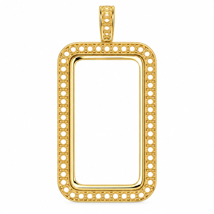 USCJSP008 14K yellow gold diamond-ready pave bar frame with bail, 1 troy ounce size, front view, without stones or gold bar #size_uscjsp008-41-5-x-24-3-mm-1-ounce