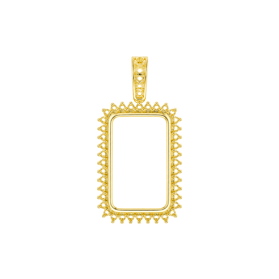 USCJSPN001 | 1 Gram 14K yellow gold prong mounting bar frame for Credit Suisse and PAMP, ready for professional natural or lab-grown diamond and colored gemstone setting, unset, view 1 | US Certified Jewelry #size_uscjspn001-15-3-x-8-8-mm-1-gram