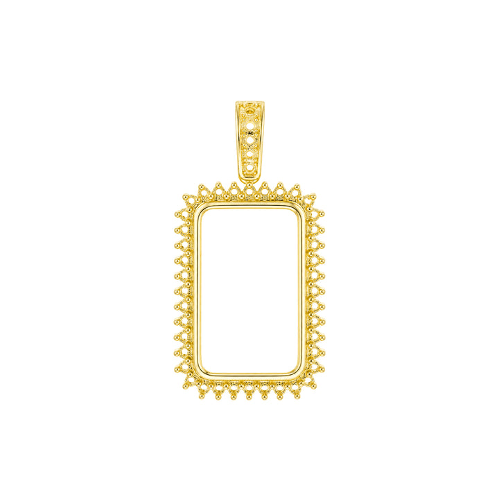 USCJSPN001 | 1 Gram 14K yellow gold prong mounting bar frame for Credit Suisse and PAMP, ready for professional natural or lab-grown diamond and colored gemstone setting, unset, view 1 | US Certified Jewelry #size_uscjspn001-15-3-x-8-8-mm-1-gram