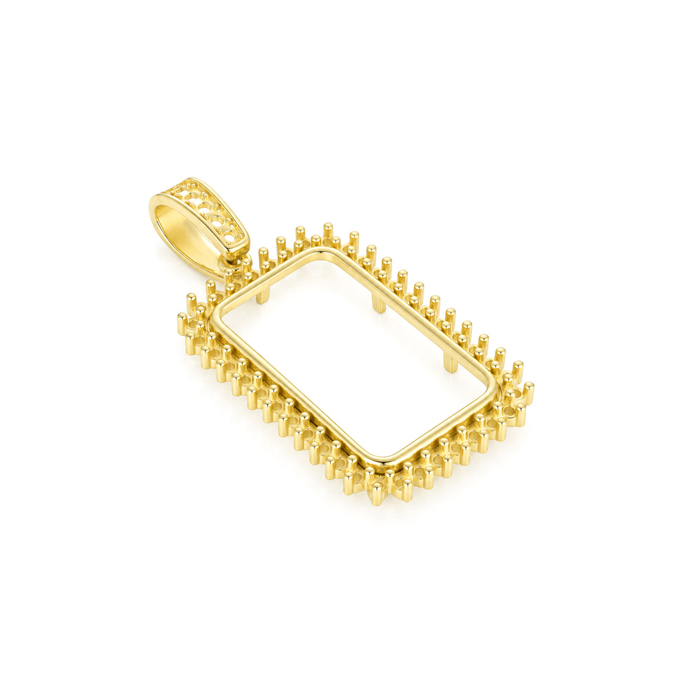 USCJSPN001 | 1 Gram 14K yellow gold prong mounting bar frame for Credit Suisse and PAMP, ready for professional natural or lab-grown diamond and colored gemstone setting, unset, view 2 | US Certified Jewelry #size_uscjspn001-15-3-x-8-8-mm-1-gram