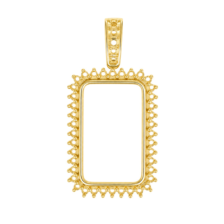 USCJSPN004 | 5 Gram 14K yellow gold prong mounting bar frame for Credit Suisse and PAMP, ready for professional natural or lab-grown diamond and colored gemstone setting, unset, view 1 | US Certified Jewelry #size_uscjspn004-23-5-x-14-4-mm-5-gram