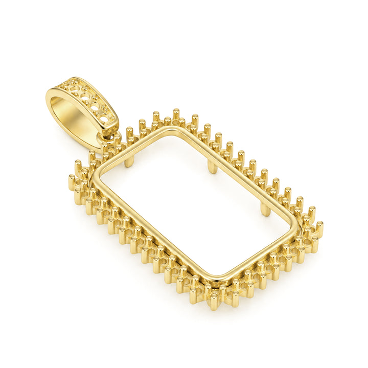 USCJSPN004 | 5 Gram 14K yellow gold prong mounting bar frame for Credit Suisse and PAMP, ready for professional natural or lab-grown diamond and colored gemstone setting, unset, view 2 | US Certified Jewelry #size_uscjspn004-23-5-x-14-4-mm-5-gram