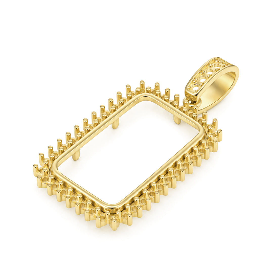 USCJSPN004 | 5 Gram 14K yellow gold prong mounting bar frame for Credit Suisse and PAMP, ready for professional natural or lab-grown diamond and colored gemstone setting, unset, view 3 | US Certified Jewelry #size_uscjspn004-23-5-x-14-4-mm-5-gram