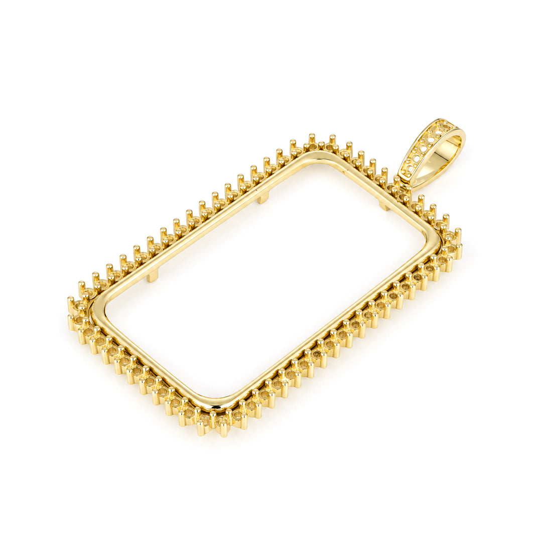 USCJSPN008 | 1 Troy Ounce 14K yellow gold prong mounting bar frame for Credit Suisse and PAMP, ready for professional natural or lab-grown diamond and colored gemstone setting, unset, view 3 | US Certified Jewelry #size_uscjspn008-41-5-x-24-3-mm-1-ounce