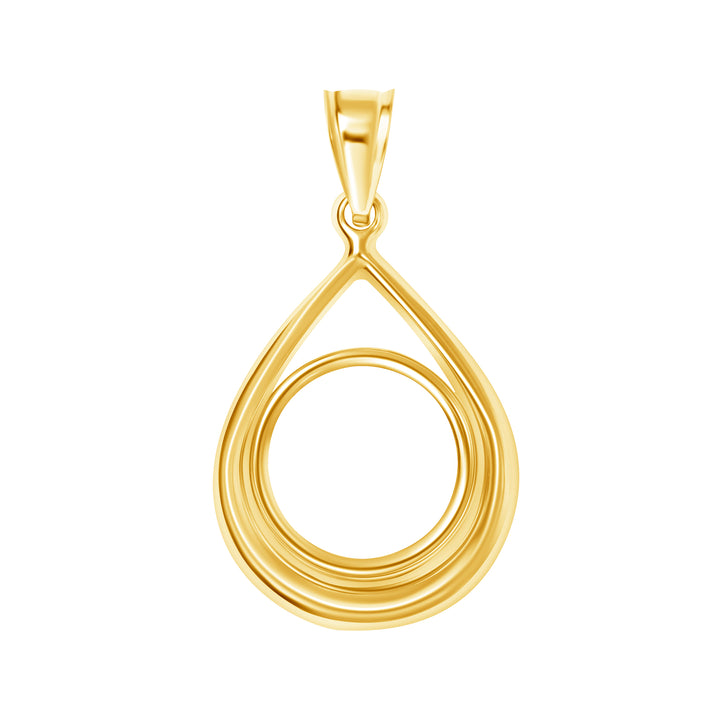 14K die-struck tear drop gold coin bezel for U.S. $1 Gold Dollar Type I / Mexican 2 Pesos, view 1 #size_uscjt001-13-0-x-1-0-mm