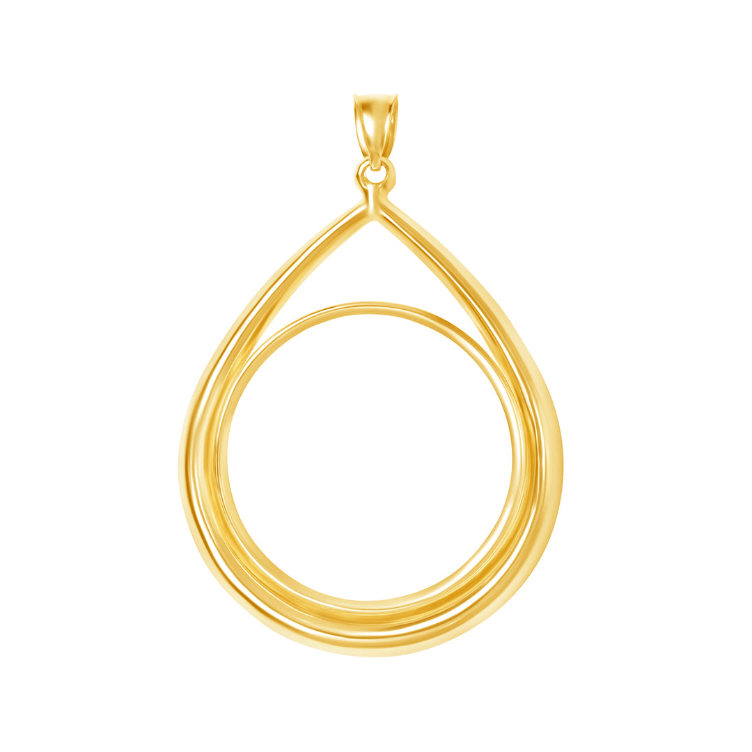 14K die-struck tear drop gold coin bezel for U.S. $10 Gold Dollar / 1/2 oz American Gold Eagle / Chinese Gold Panda / South African Krugerrand, view 1 #size_uscjt0010-27-0-x-2-3-mm