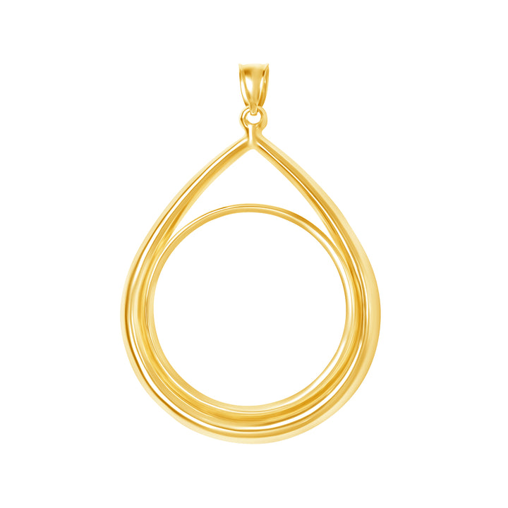 14K die-struck tear drop gold coin bezel for U.S. $10 Gold Dollar / 1/2 oz American Gold Eagle / Chinese Gold Panda / South African Krugerrand, view 1 #size_uscjt0010-27-0-x-2-3-mm