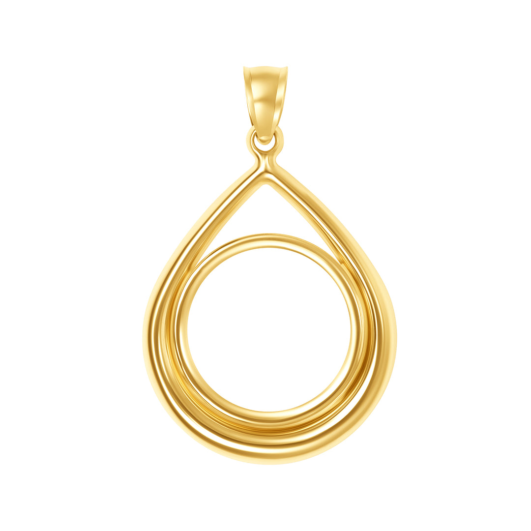 14K die-struck tear drop gold coin bezel for 1 oz American Gold Eagle / 1 oz South African Krugerrand, view 1 #size_uscjt0014-32-6-x-2-8-mm