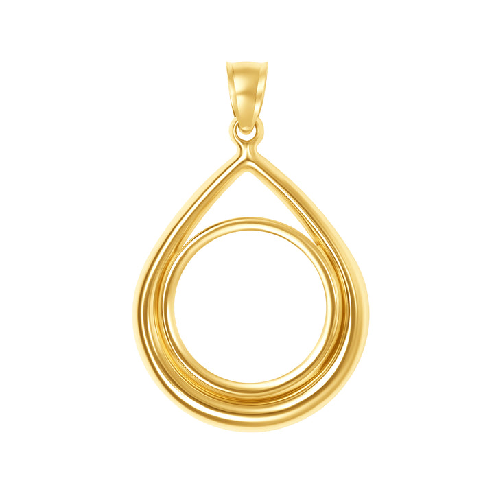 14K die-struck tear drop gold coin bezel for 1 oz American Gold Eagle / 1 oz South African Krugerrand, view 1 #size_uscjt0014-32-6-x-2-8-mm