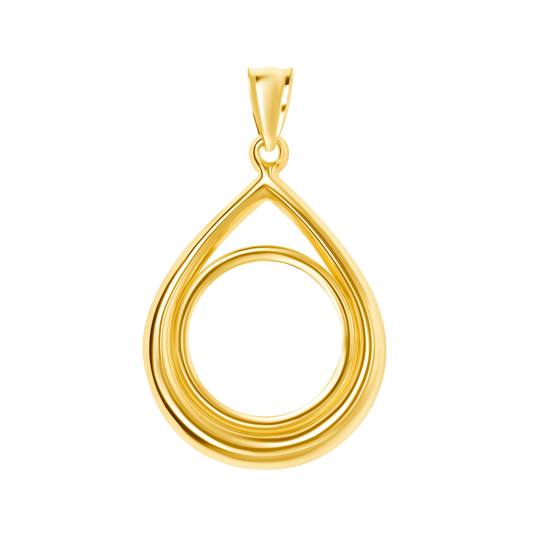 14K die-struck tear drop gold coin bezel for Mexican 2.5 Pesos, view 1 #size_uscjt003-15-6-x-1-0-mm