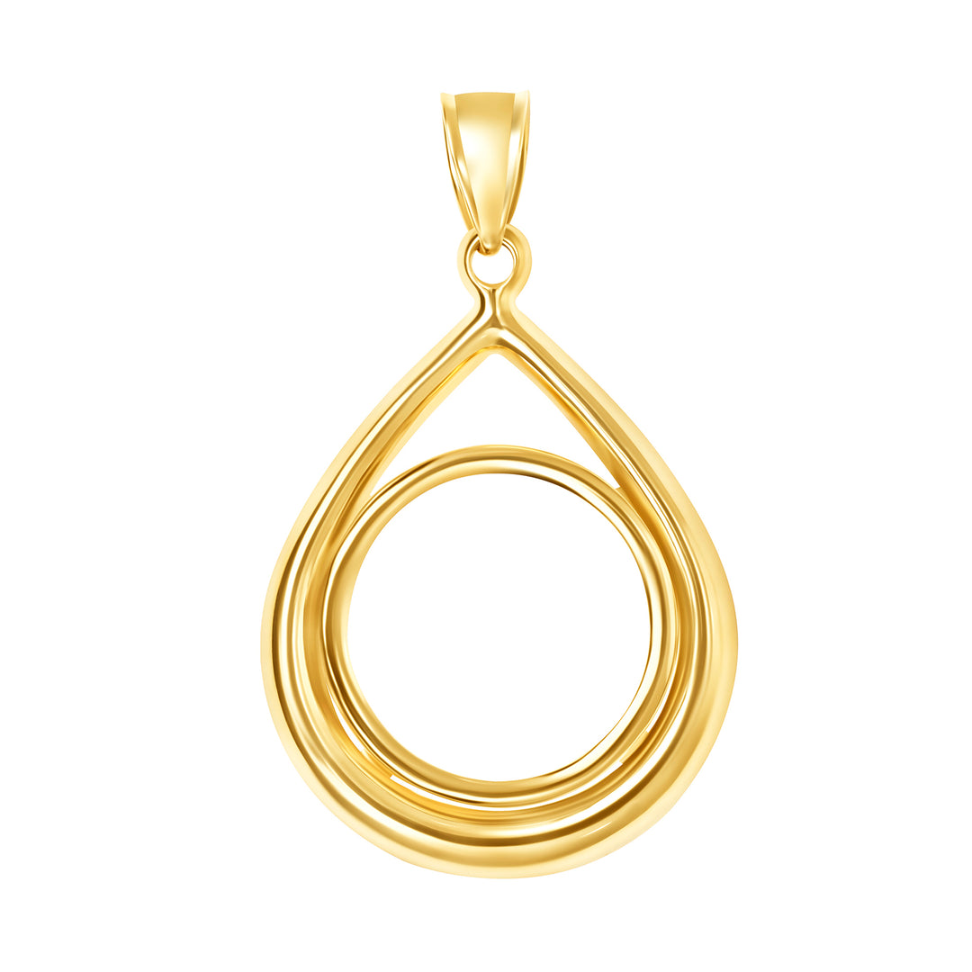 14K die-struck tear drop gold coin bezel for U.S. $2.5 Gold Dollar / 1/10 oz Chinese Gold Panda, view 1 #size_uscjt005-17-9-x-1-3-mm