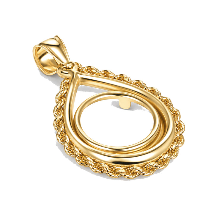 14K gold rope chain tear drop coin bezel, angle view #size_uscjtr001-13-0-x-1-0-mm