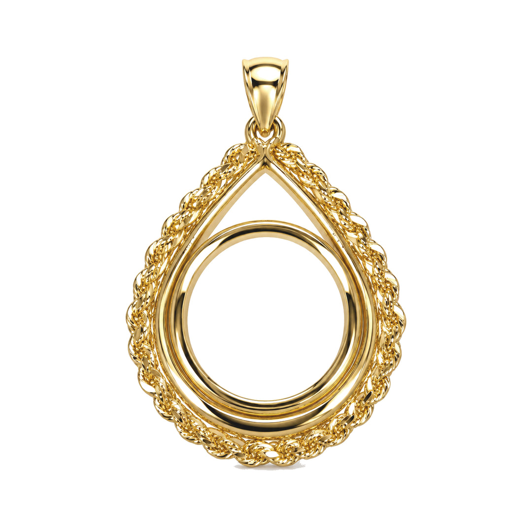14K gold rope chain tear drop coin bezel frame, front view #size_uscjtr001-13-0-x-1-0-mm