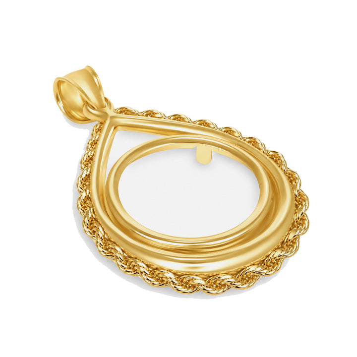 14K gold rope chain tear drop coin bezel, angle view #size_uscjtr0010-27-0-x-2-3-mm