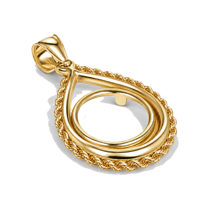 14K gold rope chain tear drop coin bezel, angle view #size_uscjtr001b-14-0-x-1-0-mm