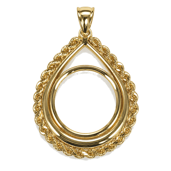14K gold rope chain tear drop coin bezel frame, front view #size_uscjtr003-15-6-x-1-0-mm
