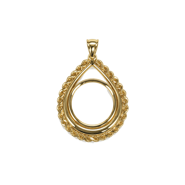 14K gold rope chain tear drop coin bezel frame, front view #size_uscjtr004-16-5-x-1-3-mm