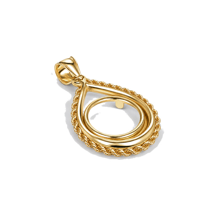 14K gold rope chain tear drop coin bezel, angle view #size_uscjtr005-17-9-x-1-3-mm