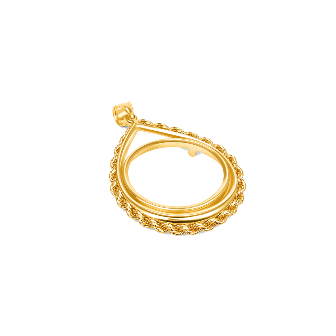 14K gold rope chain tear drop coin bezel, angle view #size_uscjtr008-22-0-x-1-9-mm
