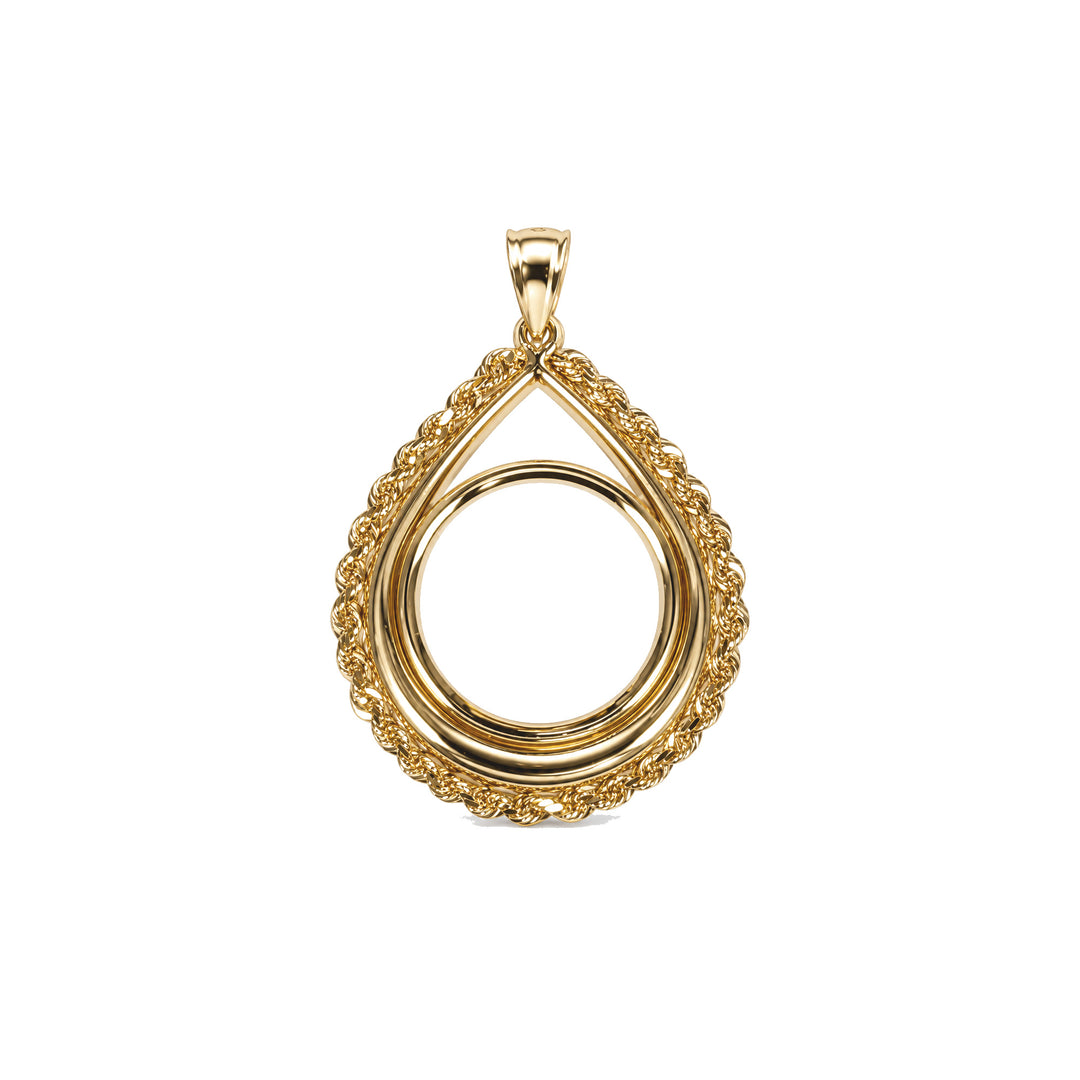 14K gold rope chain tear drop coin bezel frame, front view #size_uscjtr008-22-0-x-1-9-mm