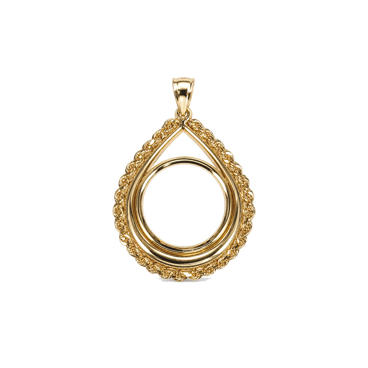 14K gold rope chain tear drop coin bezel frame, front view #size_uscjtr008-22-0-x-1-9-mm